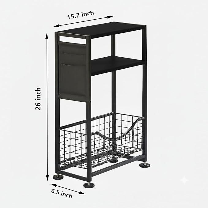 Skinny Side Table with Storage, 3 Tier Slim Side Tables for Small Spaces, Skinny End Table Narrow Bedside Table Narrow Side Table for Living Room, Bedroom