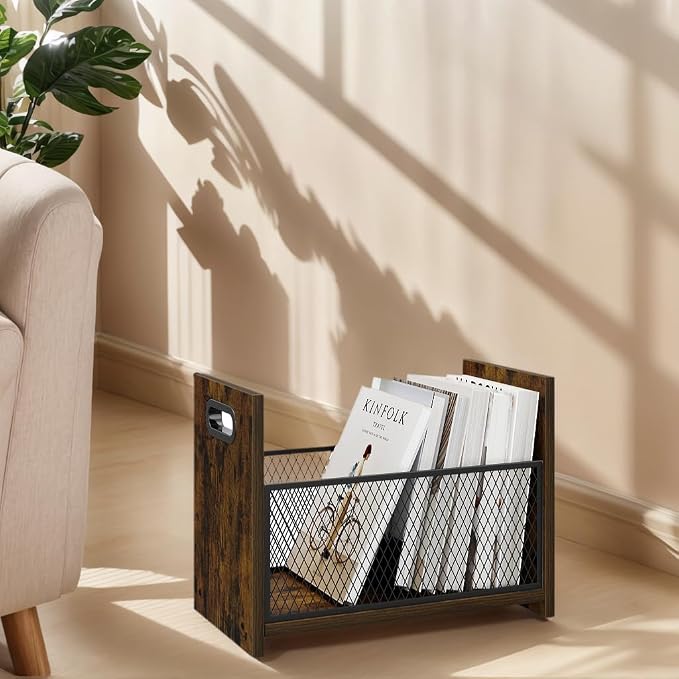 Large Magazine Rack Floor Set of 2, Vinyl Record Storage, Magazine File Holder Storage Basket for Letters, Books, Newspapers, Desktop and Home Office, 15.35" L x 8.7" W x 11.8" H