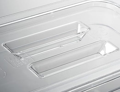 CURTA 6 Pack Food Pan Lids, 1/6 Size Polycarbonate Notched Cover with Handle, Plastic Clear