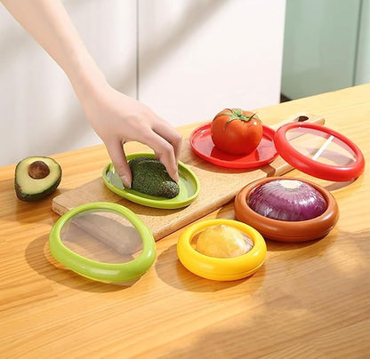 Silicone Fruit And Vegetable Containers For Fridge, Reusable For Food Storage, Fresh Stretch Pods For Food Saver (Green,Red,Yellow,Brown) - 4 Pieces