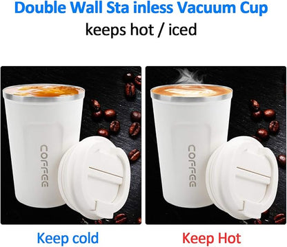 CS COSDDI 12 oz Stainless Steel Vacuum Insulated Tumbler - Coffee Travel Mug Spill Proof with Lid - Coffee Cup for Keep Hot/Ice Coffee,Tea and Beer (White)