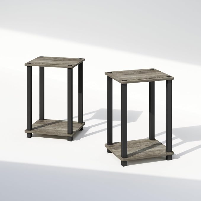 Furinno Simplistic Night Stand Set of 2, 2-Tier Small Nightstand with Open Shelf, Toolless Bedside Table, End Table, Side Table, for Bedroom, Closet, Dorm, French Oak