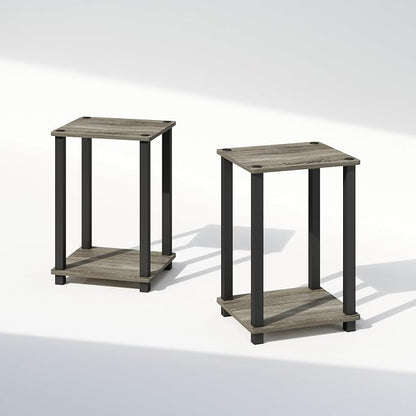 Furinno Simplistic Night Stand Set of 2, 2-Tier Small Nightstand with Open Shelf, Toolless Bedside Table, End Table, Side Table, for Bedroom, Closet, Dorm, French Oak