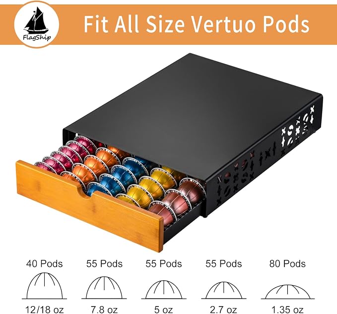 FlagShip for Nespresso Pod Holder Coffee Pod Organizer for Vertuo Pod Storage Morden Design Large Capacity Fits All Size Vertuo Pods