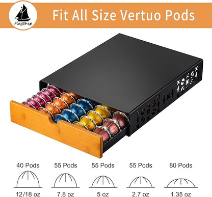 FlagShip for Nespresso Pod Holder Coffee Pod Organizer for Vertuo Pod Storage Morden Design Large Capacity Fits All Size Vertuo Pods
