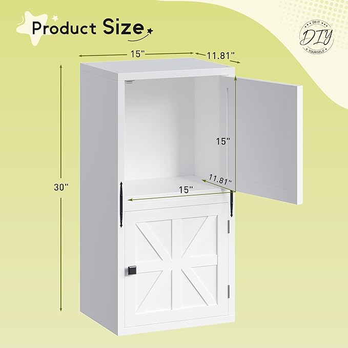 2-Tier Stackable Cube Storage Organizer, DIY Cube Storage Bookcase with Doors & Anti-Tip Design, Book Shelf for Bedroom, Office, Dorm,15" W x 11.81" D x 30" H, White