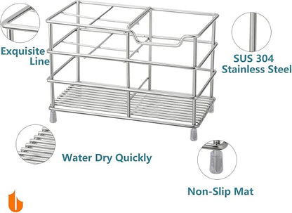 Urbanstrive 304 Stainless Steel Bathroom Toothbrush Holder Toothpaste Holder Stand Bathroom Accessories Organizer (Silver, Large)