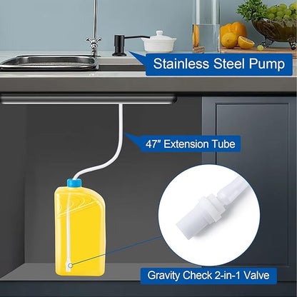 Husfunov Soap Dispenser for Kitchen Sink, Built in Sink Soap Dispenser (Matte Black), Countertop Dish Soap Dispenser Stainless Steel Pump with 47" Extension Tube kit, No Need to Frequent Refills