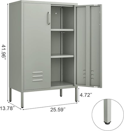 Metal Cabinet,Entryway Storage Cabinets with Adjustable Shelves,Metal Locker Cabinet for Classroom,Living Room,Grey Green