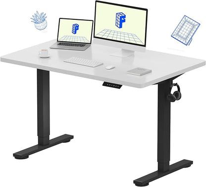 FLEXISPOT EN1 One-Piece Standing Desk with 1-Inch Thick Desktop, 48"x30" Electric Height Adjustable Desk for Home Office & Multi-Device Workstations, White