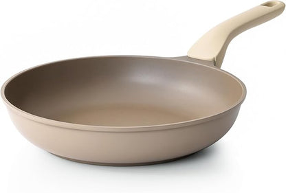 PRICUSIS Nonstick Frying Pan, 8/10/12 Inch Skillet with Stay Cool Handle, Stain/Scratch/Crack Proof, Induction Compatible & Oven Safe, Dishwasher Safe, PTFE & PFOA Free(10-Inch, Natural Linen)