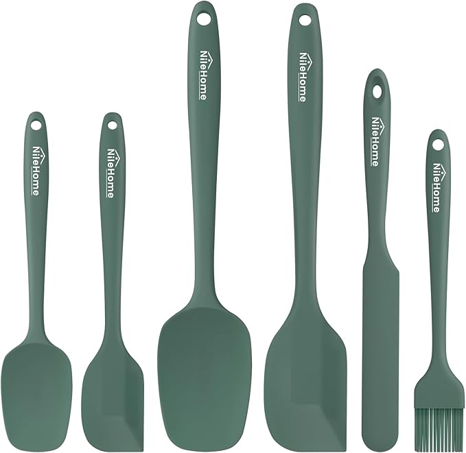 NileHome Silicone Spatula Set, 6 Pieces Food Grade Kitchen Utensils with Silicone Brush Heat Resistant Up to 600°F Dishwasher Safe BPA-Free Rubber Spatula for Scraping, Baking, Cooking, Mixing-Green