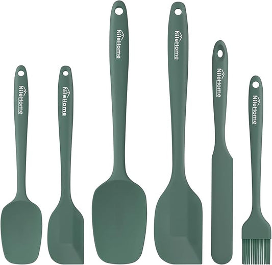 NileHome Silicone Spatula Set, 6 Pieces Food Grade Kitchen Utensils with Silicone Brush Heat Resistant Up to 600°F Dishwasher Safe BPA-Free Rubber Spatula for Scraping, Baking, Cooking, Mixing-Green
