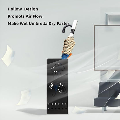 BEWBBAT Umbrella Stand Rack for Entryway, Black Square Metal Umbrella Holder, Free Standing Umbrella Storage Organizer Bin with for Home Office Hotel Decor, 6 x 6 x 17 Inch, Hold 6 Umbrellas