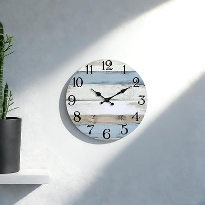 JoFomp 6 Inch Wooden Wall Clocks Battery Operated, Silent Wall Clock Non Ticking, Coastal Country Design Rustic Wall Clocks for Living Room Decor, Small Wall Clock for Bedroom Kitchen Bathroom
