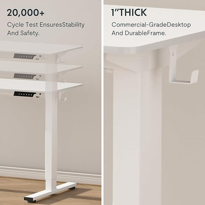 FLEXISPOT EN1 One-Piece Standing Desk with 1-Inch Thick Desktop, 48"x30" Electric Height Adjustable Desk for Home Office & Multi-Device Workstations, White(White Frame)