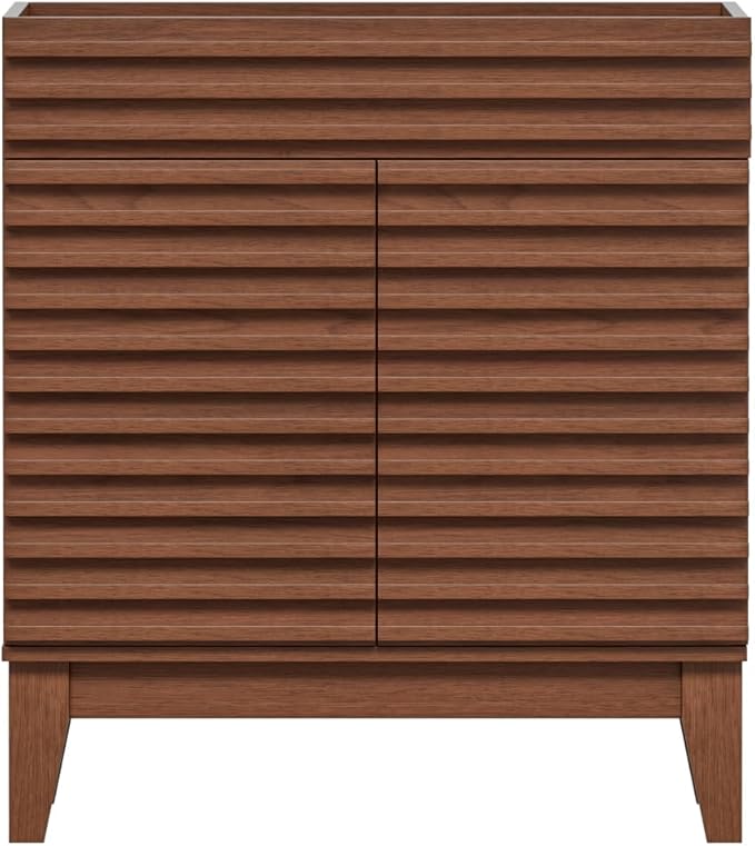 ROOMTEC 30" Bathroom Vanity, Mid-Century Freestanding Bathroom Vanity Cabinet with Storage, Particleboard Frame with Wood Grain Laminate, Walnut (Sink Basin Not Included)