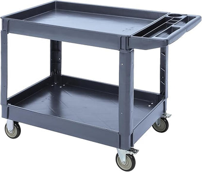 Utility Service Cart 2-Shelf 500 Lbs Capacity, Heavy Duty Rolling Cart with Two Trays and Brake Wheel for Warehouse, Garage, Cleaning, Manufacturing, Storage Handle, 45"X25" Gray