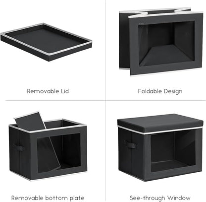 Homsorout Storage Bins with Lids - Small Fabric Organizers with Window, Collapsible Storage Bins for Clothes, Decorative Closet Organizers for Towels, Tshirt, 4 Pack, Black