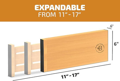 6-Pack Drawer Dividers - 6 Inches High, Adjustable 11 to 17 Inches Bamboo Drawer Organizers, Large Deep Expandable Separators for Clothes, Dresser, Bedroom, Bathroom, Baby , Office, Kitchen Utensils