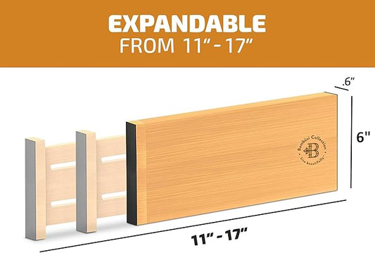 6-Pack Drawer Dividers - 6 Inches High, Adjustable 11 to 17 Inches Bamboo Drawer Organizers, Large Deep Expandable Separators for Clothes, Dresser, Bedroom, Bathroom, Baby , Office, Kitchen Utensils