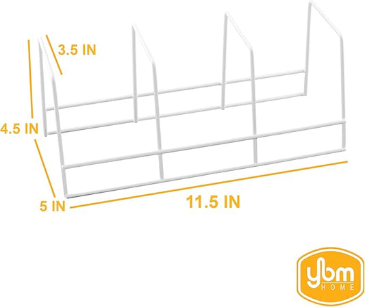YBM Home Wire Dish Storage Rack for Plates, Cutting Boards, Bakeware, Pots and Pans, Serving Trays, Lids, and Other Cookware, 3 Section Plate Holder for Cabinets and Cupboards, White 2552