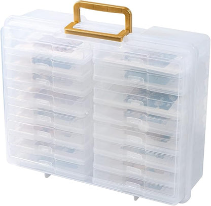 novelinks Transparent 4" x 6" Photo Organizers and Photo Storage Box with Handle, 16 Inner Photo Cases, Portable Picture Organizers & Photo Storage Containers (Clear-Gold Handle)
