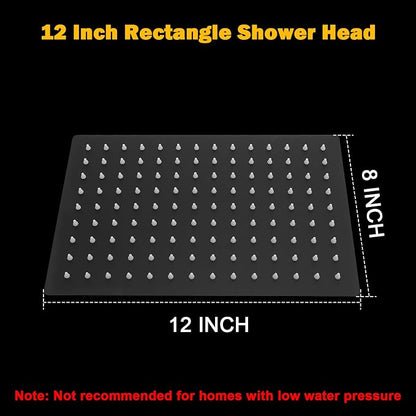 NearMoon Rain Shower Head, High Flow Stainless Steel Rainfall Shower, High Pressure Design, Awesome Shower Experience Even At Low Water Flow (12 Inch Rectangle, Matte Black)