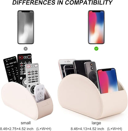 BONNY DODO Remote Control Holders Organizer Box with 5 Compartment PU Leather Multi-functional Office Desk Storage Caddy Store Tv Remote for Media Player,Brush,Pencil,Glassees&Office Supplies (Beige)