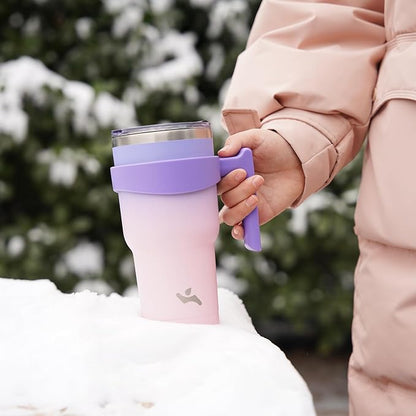 30 oz Tumbler with Handle and 2 Straw 2 Lid, Insulated Water Bottle Stainless Steel Vacuum Cup Reusable Travel Mug,Pastel Sunset