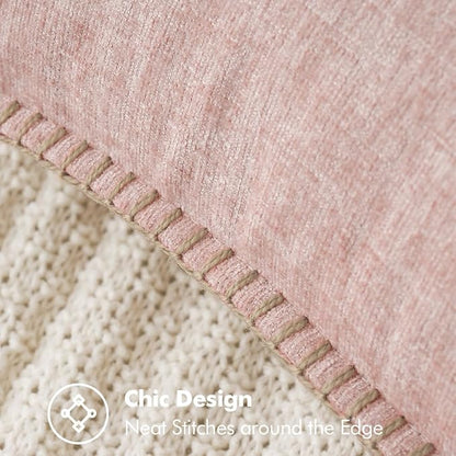 MIULEE Pack of 2 Couch Throw Pillow Covers 18x18 Inch Pink Farmhouse Decorative Pillow Covers with Stitched Edge Soft Chenille Solid Dyed Pillow Covers for Sofa Bed Living Room