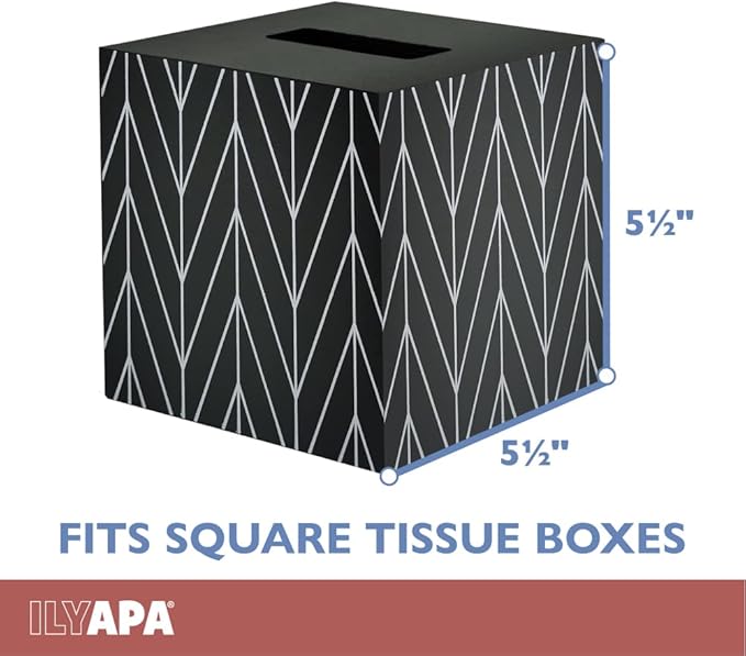 Ilyapa Wooden Tissue Box Cover, Black Wood Chevron Design - Modern Printed Wooden Tissue Holders