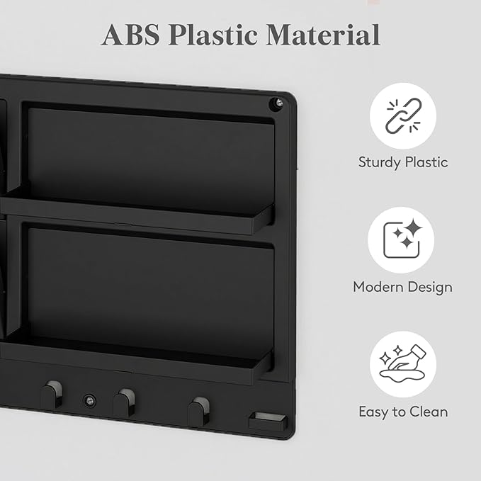 Lifewit Plastic Bedside Shelf, Adhesive Floating Shelves, Key Remote Control Holder, Wall Organizer for Glasses, Phone, Earbuds, Bedroom Decor, Dorm Room Essentials, Black