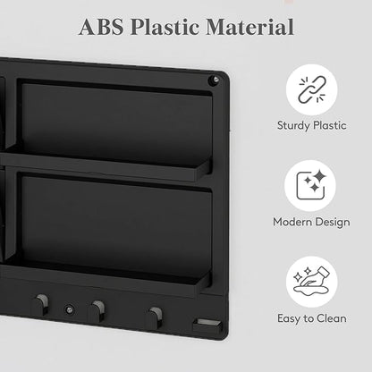 Lifewit Plastic Bedside Shelf, Adhesive Floating Shelves, Key Remote Control Holder, Wall Organizer for Glasses, Phone, Earbuds, Bedroom Decor, Dorm Room Essentials, Black