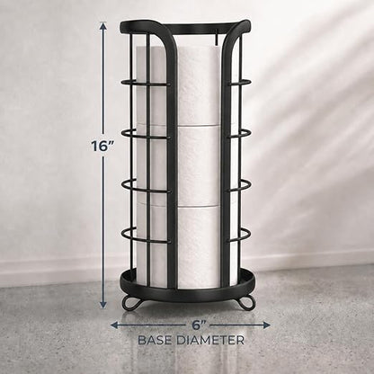 BROOKSTONE Toilet Paper Holder Stand Reserve - Free Standing Toilet Paper Stand with Storage that Holds Mega Rolls, Standing Bathroom Tissue Organizer, Bathroom Decor - Modern Storage Holder, Black