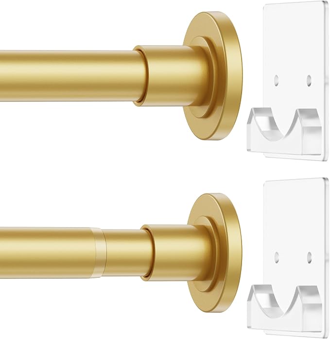 CorkLatta Gold Shower Curtain Rod,1 Inch Diameter Stainless Steel Adjustable Spring Tension Rods 32 to 68",with Holders,Anti-Slip,Curtain Rods No Drilling(1 Pack)