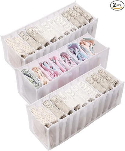 3 Pack Drawer Organizer for Underwears, Sock,Tie Foldable Closet Organizer Drawer Soft Fabric Dresser Drawer Divider Bins for Underwear Socks Ties (White, 3PCS Underware+Socks)
