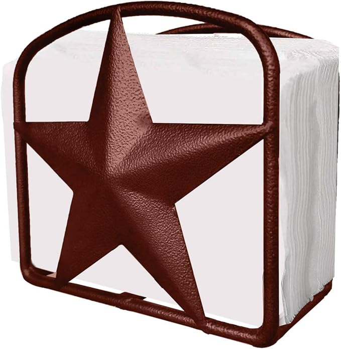 Brown Rustic Texas Star Paper Towel Holder, Napkin Holder, Salt and Pepper Shakers Holder, Country Farmhouse Iron Kitchen Counter Accessory Set Holders (Napkin Holder)