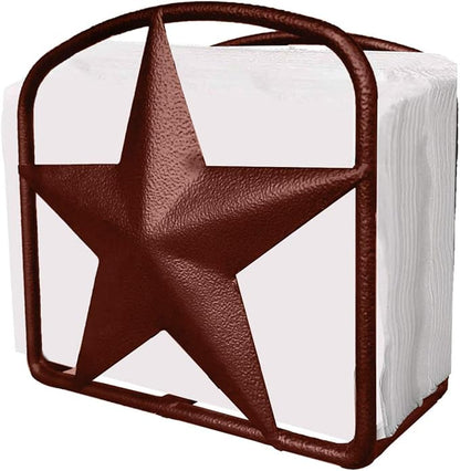 Brown Rustic Texas Star Paper Towel Holder, Napkin Holder, Salt and Pepper Shakers Holder, Country Farmhouse Iron Kitchen Counter Accessory Set Holders (Napkin Holder)
