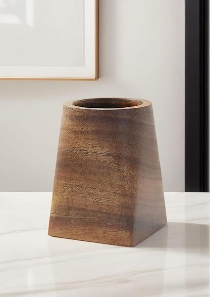 Wood Pen Holder For Desk, Pencil Cup Whole Piece Black Walnut Wooden Organizer Caddy Stand