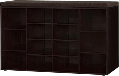 DINZI LVJ Shoe Storage Bench with Cushion, 14-Cubby Shoe Rack, Adjustable Shelves, Multifunctional Shoe Organizer Bench for Entryway, Mudroom, Hallway, Living Room, Bedroom and Garage, Espresso