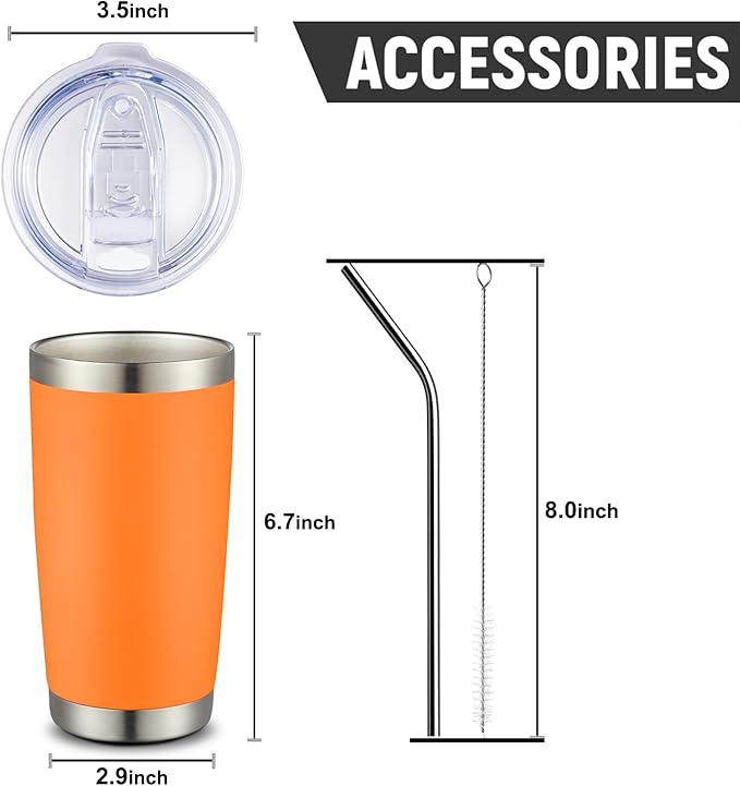 COMOOO 20oz Tumbler Bulk Double Wall Vacuum Insulated Travel Mug, Stainless Steel Tumbler with Lid and Straw Durable Powder Coated Insulated Coffee Cup for Cold & Hot Drinks (Orange, 4 pack