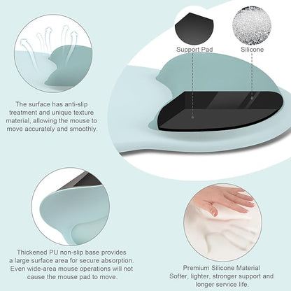 MOSISO Wrist Rest Support for Mouse Pad&Keyboard Set, Circle Curved Ergonomic Mousepad&Coaster Non-Slip Base Home/Office Pain Relief&Easy Typing Pad with Soft Cloth&Silicone Lining, Aquamarine