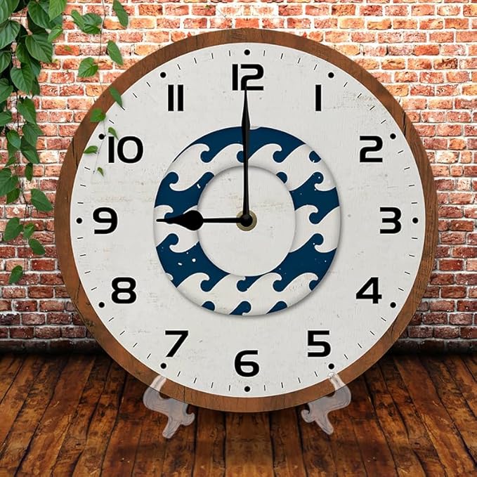 Retro Swimming Circle Wall Clock 10 Inch Silent Non Ticking Battery Operated Wooden Modern Office Simple Minimalist Clock Decorative for Kitchen Home Bathroom Living Room