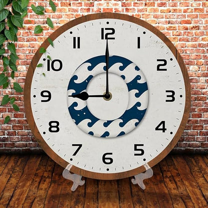 Retro Swimming Circle Wall Clock 10 Inch Silent Non Ticking Battery Operated Wooden Modern Office Simple Minimalist Clock Decorative for Kitchen Home Bathroom Living Room