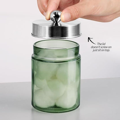 3 Pack Apothecary Jar Canisters Bathroom Vanity Organizer - Qtip Holder Storage Organizer Set Countertop Canister with Stainless Steel Lids &Cute Stickers for Qtips,Cotton Swabs,Makeup Sponges,Floss