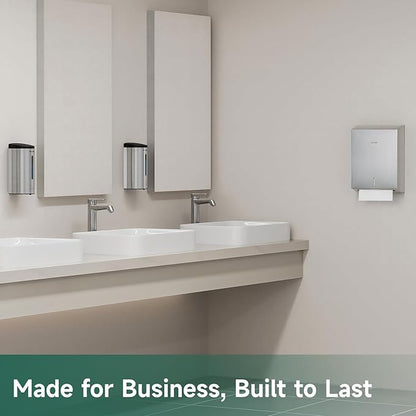 Commercial Paper Towel Dispenser Wall Mount 400-Sheet Capacity Brushed Stainless Steel Lockable Fits Multifold/Z-Fold Towels (Folded Size ≤ 10.6" x 3.9")