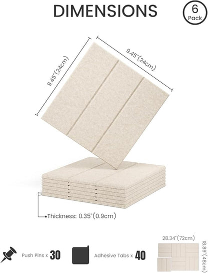 Fluxynara Felt Bulletin Board Tiles -28"x18" with 40 Adhesive Tabs, Cork Board Alternative for Office Decor, Push Pin Board Wall Organizer 6-Pack (Oatmeal)