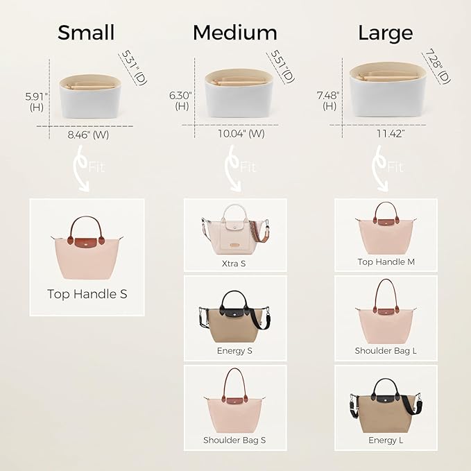 ZTUJO Purse Organizer Insert For Handbags For Le Pliage, Ultra-light Waterproof DupontPaper Upgraded Purse Organizer Insert (White, Medium)