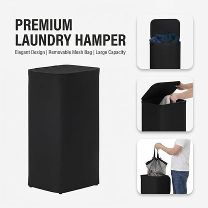 DOKEHOM 100L Laundry Hamper with Lid, Large Collapsible Laundry Basket with Removable Mesh Liner Bag, Collapsible Clothes Sorter for Bedroom, Bathroom, College Dorm, Black